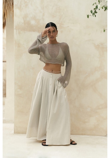 Mai Collection Mai Studios Co. Daisy Vizon İnce Triko Crop Vizon