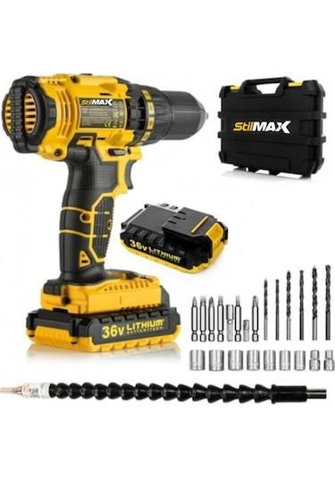 Sitilmax XR365 36 V 5 Ah Darbeli Çift Li-on Akülü Şarjlı Vidalama Matkap + 27 Parça Set
