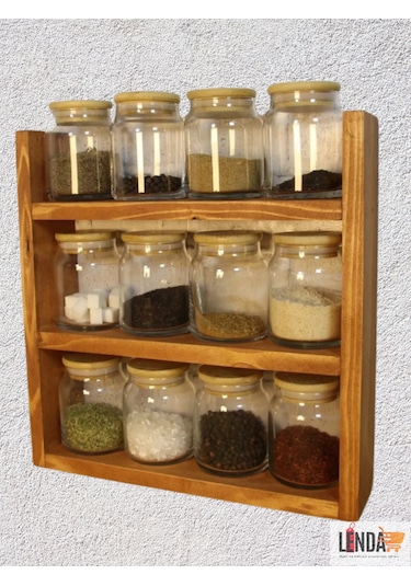 Doğal Ahşap Baharatlık Standı, Tezgah Üstü Düzenleyici, Ahşap Raf