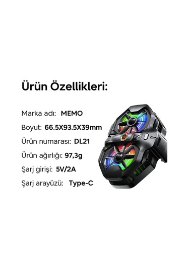 Turbo Çift Fanlı -2 Derece Telefon Soğutucu Oyun Canlı Yayın İçin Soğutucu Fan Memo Dl 21