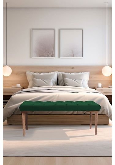 Gazzini Classic Retro Gürgen Ayak Chester Model Kapitoneli Yeşil Puf Bench - Ceviz Ayak