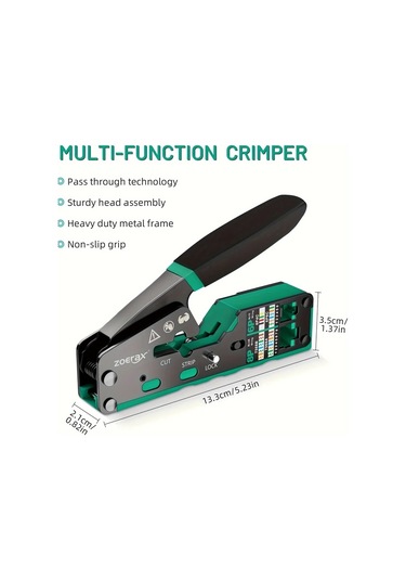 Xuweiwei Zoerax Yeşil Rj45 Ethernet Sıkma Aracı Metal Saplı Ağ Kablosu Soyucu Kesici Rj11 Rj12 Rj45 Konnektörler İçin