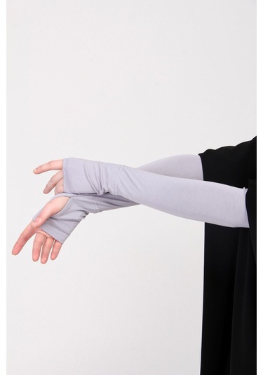 Parmak Geçmeli 45cm Likralı Penye Kolluk 1 Çift Gri