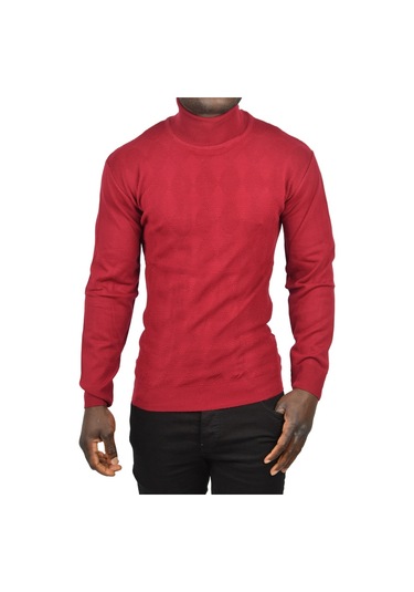 Deepsea Erkek Bordo Slim Fit Baklava Desenli Tam Balıkçı Yaka Boğazlı Triko Balıkçı Yaka Kazak 2505507 Bordo