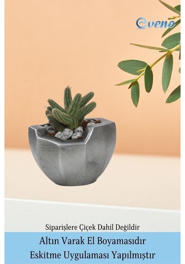 Saksı Çiçek Kaktüs Saksısı Lüx 15 Cm Önü Açık Desenli 3'lü Set Çiçeklik - Gümüş Eskitme