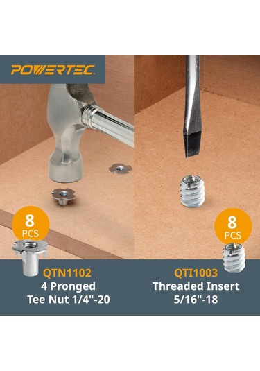 Powertec 71173 Düzenek Ve Sabitleme T-track Donanım Kiti, Düğmeli