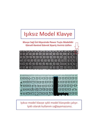 Işıksız, Uyumlu Notebook Klavye - Lenovo V15-ııl Model 82c5 - Sağ Üst Power Tuşlu