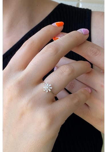 Zümrüt Sarraf 14 Ayar Yeşil Altın Kadın Minimal Taşlı Papatya Yüz 553891797