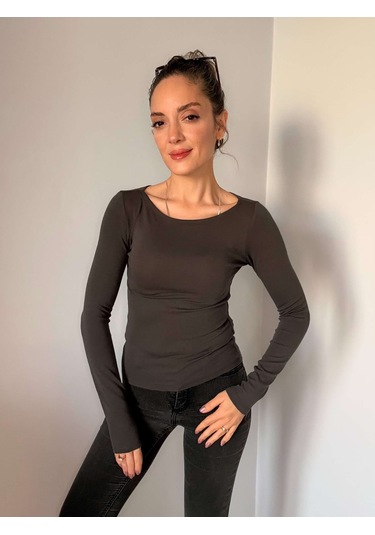 Ali Butik Antrasit Kayık Yaka Bluz Antrasit