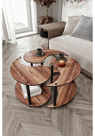 Yin Yang Unıty Serenıty Orta Sehpa 3 Lü Madran Ceviz 70cm Ceviz