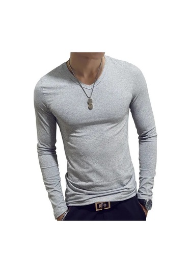 Snapbuy 2023 Erkek Uzun Kollu V Yaka Gevşek Fit T-shirt Sonbahar Giyimblack Black