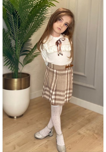 Şort Etek Kız Çocuk Takım Mnk0561 Bej
