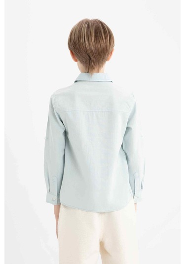 DeFacto Erkek Çocuk Polo Yaka Keten Karışımlı Uzun Kollu Gömlek D7781A825SMGN1256