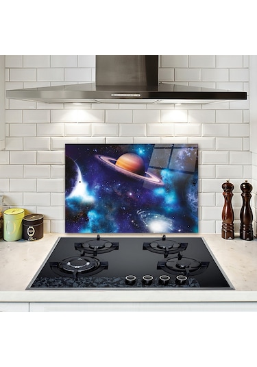 Decorita Cam Ocak Arkası Koruyucu Galaksi Desen - Renkli  40 CM x 60 CM