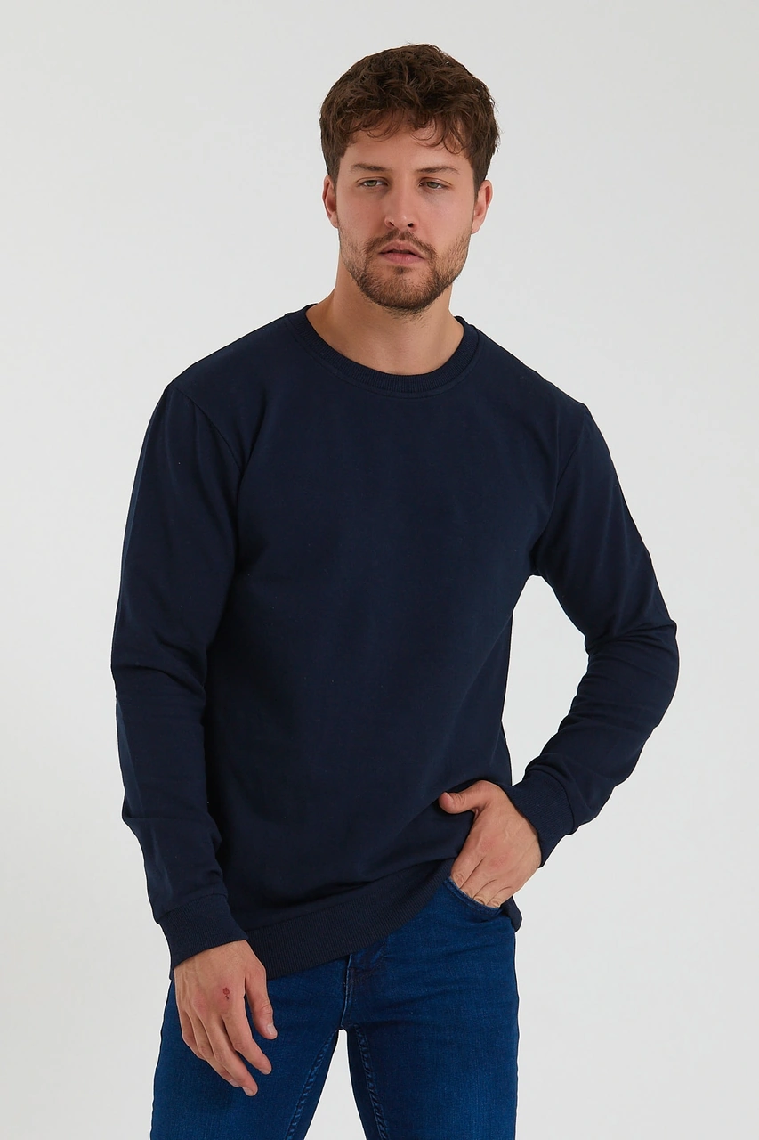 Veaven Erkek Lacivert Bisiklet Yaka Slim Fit Sweatshirt Lacivert