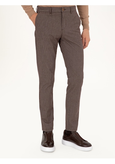 Cacharel Kahverengi Slim Fit Pamuk Karışımlı Kanvas Pantolon