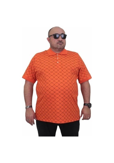 Starbattal Erkek Büyük Beden Polo Yaka Tişört Square 24452 Turuncu-Turuncu