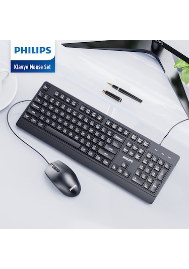 Philips Spt6247 Kablolu Türkçe Q Klavye Ve Mouse Seti Siyah