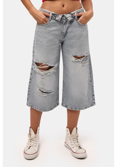 Itsbasic Kadın Kot Rengi 12s6-159 Straight Fit Maxi Bermuda Denim Şort Çok Renkli