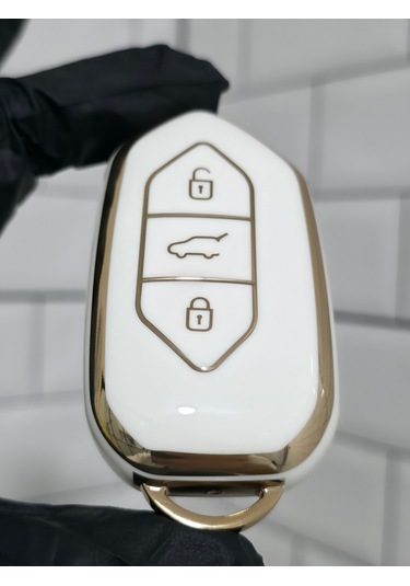 Togg T10x Uyumlu 3 Butonlu Anahtar Koruma Kılıfı Beyaz Gold