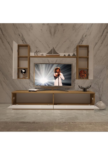 Decoraktiv Eko 5db Mdf Std Tv Ünitesi Tv Sehpası Pera - Beyaz