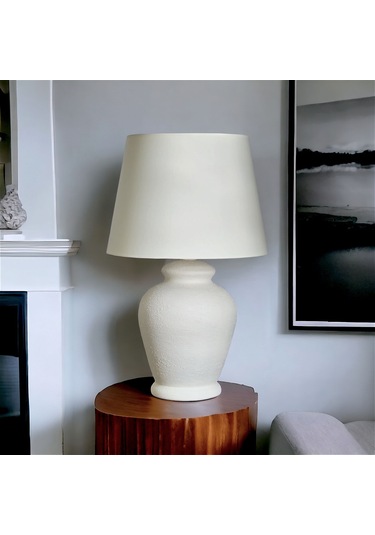 Qdec Vintage Seramik Abajur Rustik Ekru - Ekru
