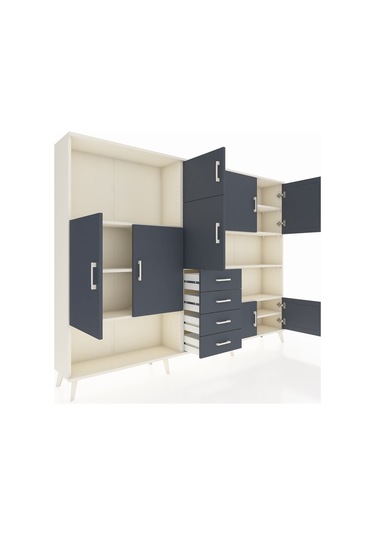 Arges Dolap 9 Raflı 4 Çekmeceli 8 Kapaklı 220x30x163 Aytaşı-antra Aytaşı-antrasit