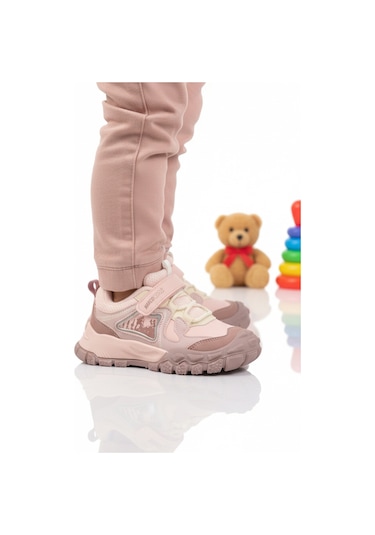 Pudra Cırtlı Hafif Esnek Kaymaz Kız Çocuk Spor Ayakkabı 22678 P Pudra
