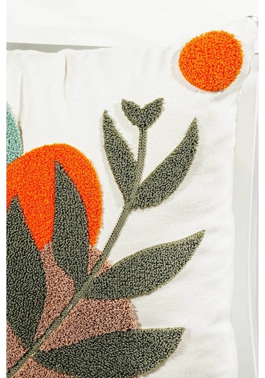 Bohem Tarzı Punch Nakışlı Kırlent Kılıfı 45x45 Cm, Beyaz Kumaş, Dekoratif Yastık Kılıfı Karışık/Çok Renkli