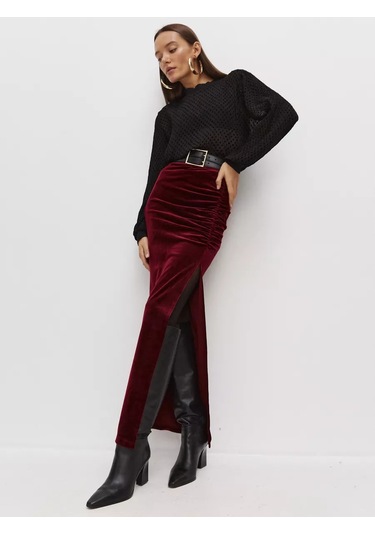 Youmeed Maksı Kadife Etek 189618275 Bordo