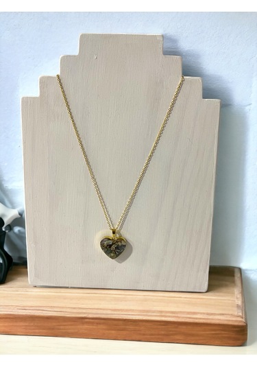 Çelik Kalp Sedef Kolye Uçlu Bayan Altın Renk Kolye Çelik