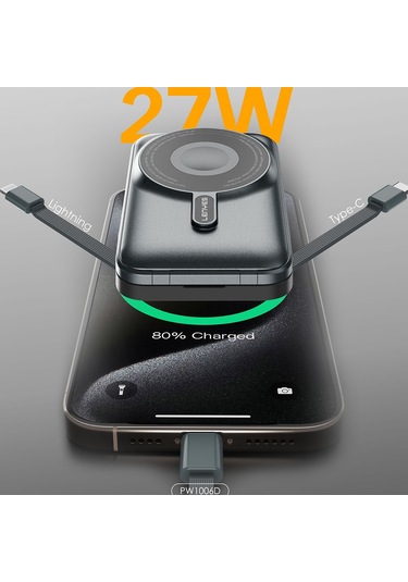 Lenyes Pw1006d Dijital Led Ekranlı Standlı Wireless Powerbank 15w 10000mah Gri