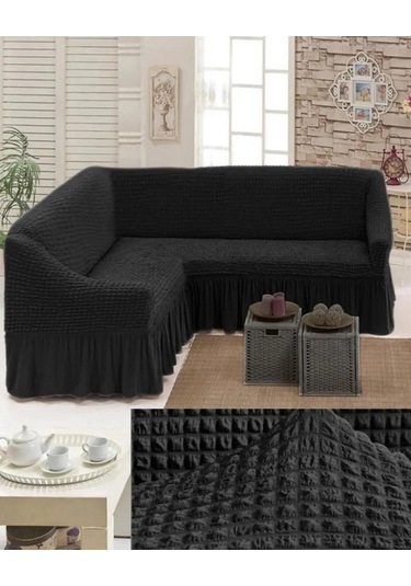 StarMall Bürümcük Köşe Koltuk Örtüsü, Kanepe, Koltuk Kılıfı, Eteli Siyah