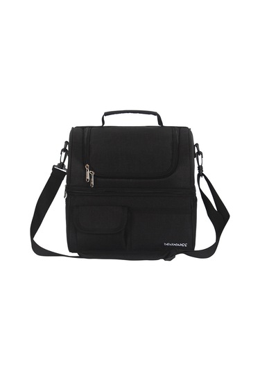 Mufunye Siyah İki Bölmeli Isı Saklama Çanta, Islak Ve Soğuk Yemeği Ayrı Tutabilir, Piknik Kamp Yemeği Çantası Siyah