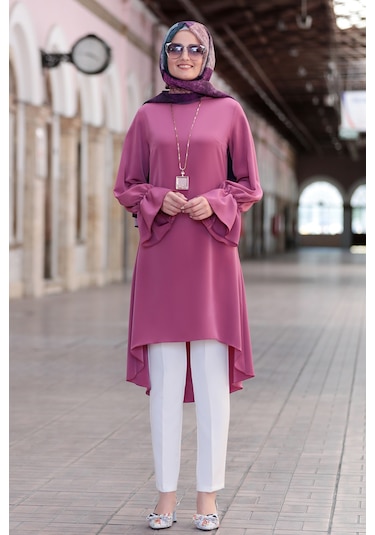 Leman Büyük Beden Tesettür Tunik Gülkurusu