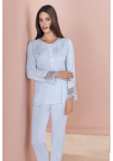 Espuar 757 Penye 3'lü Sabahlık Pijama Takımı Mavi