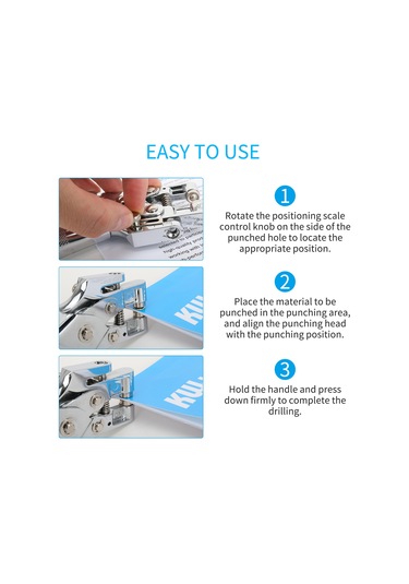 Aubyhe Güç Tasarruflu Metal Delik Açıcı - 30 Sayfa Kapasite, 4-13mm Uyumlu, 5mm Çap, Silver Gümüş