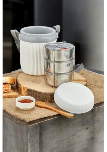 Digithome Paslanmaz Çelik Hazneli 3'lü Yemek Termosu 1,2 Lt Bej - Ckr3147 C320.025