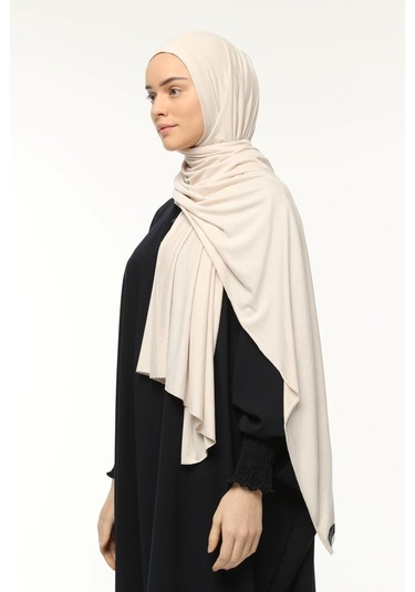 Hazır Pratik Geçmeli Lüks Organik Düz Penye Şal Çapraz Hizalı Koyu Krem