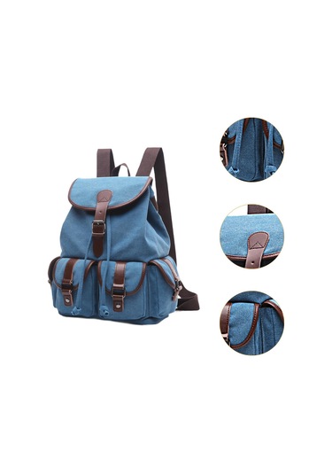 Suntek Kanvas Sırt Çantası Okul Yürüyüş Satchel Çanta MAvi