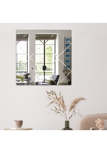 Ayna | Düz Ayna | Baklava Kanallı Kare Ayna | 60Cm X 60Cm Şeffaf
