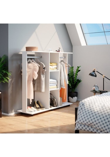 Funda Açık Giyinme Dolabı Çok Amaçlı Dolap Gardırop 80 Cm Beyaz