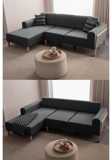 Latte Sırt Mekanizmalı Köşe Koltuk Takımı Antrasit