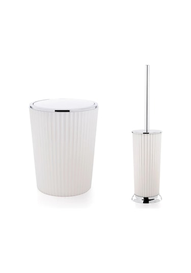 Primanova Nely Çöp Kovası & Tuvalet Fırça Seti Beyaz