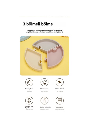Jianfan Bölmeli Silikon Mama Tabağı Ve Birleşmeli Kase Bebek Beslenme Seti Pembe Kayısı Sarı Sanpin Diğer