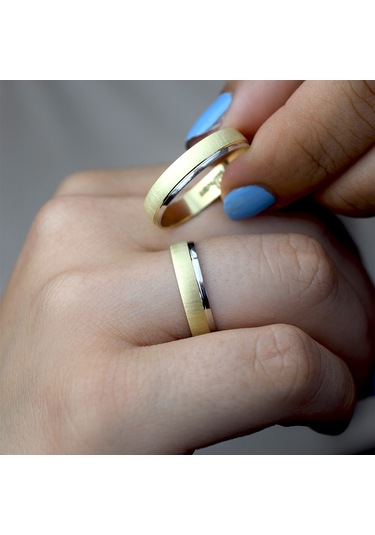 Mat Yeşil Parlak Beyaz Alyans 14 Ayar