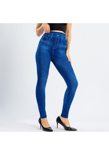 Siyah Kadınlar Yüksek Elastik Bel Streç Tayt Bayanlar Dikişsiz Sahte Denim Kot Leggins Mujer Pantalon Siyah Siyah Kadınlar Yüksek Elastik Bel Streç Tayt Bayanlar Dikişsiz Sahte Denim Kot Leggins Mujer Pantalon Siyah