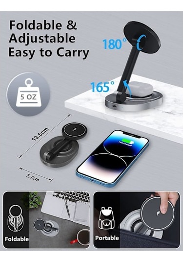 Magnetisk Trådlös Laddningsstativ För Magsafe-laddare, Hopfällbar 15w Snabb Trådlös Laddningsstation För Iphone 14/13/12