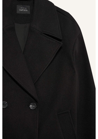 Defacto Regular Fit Düğmeli Uzun Kaşe Kaban F1197ax25wnbk27 Siyah-bk27