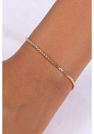 14 Ayar Altın Desenli Küp Zincir Bileklik Sarı Altın